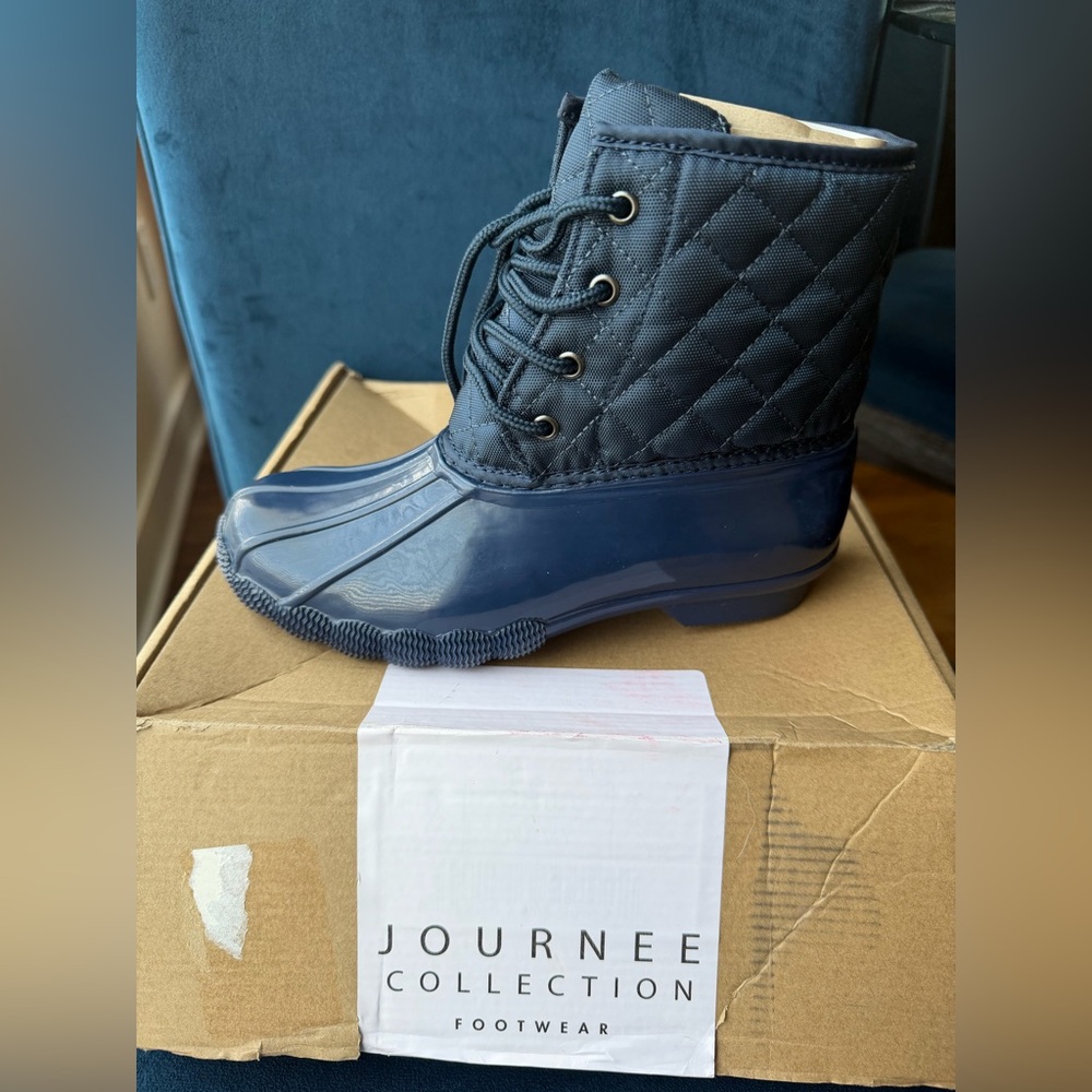 Journee Collection Navy Quilted Lace-Up Duck Rain Boots for Women